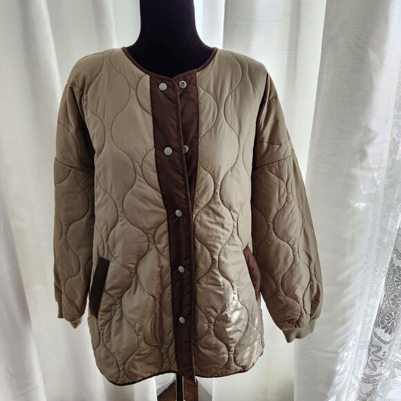 NEW Noisy May Quilted Oversized Jacket Womens M Green Maggy Snap Button Coat - Picture 2 of 14